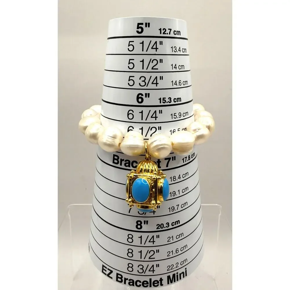 Mary Caroline Freshwater Pearl Stretch Strand Bracelet W/Lantern Charm